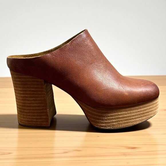 Kork-Ease Brown Leather Platform Clogs Women’s Size 7.5 M Mules - Picture 1 of 9